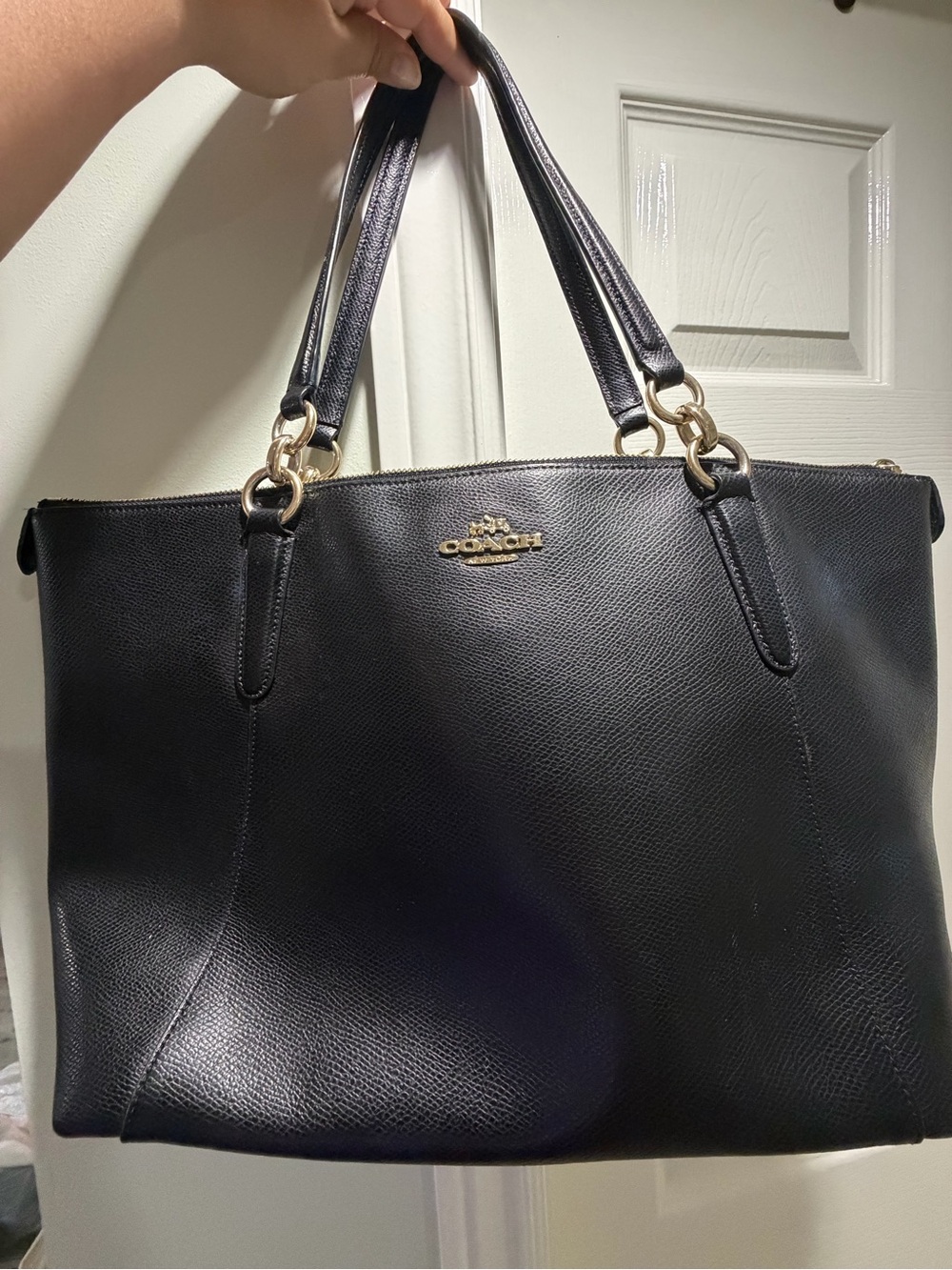 Coach Black Leather Tote with Gold Hardware